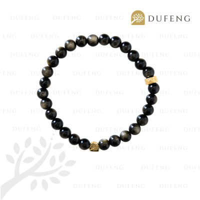 Dufeng - 6 Mantra Golden Obsidian Crystal Bracelet