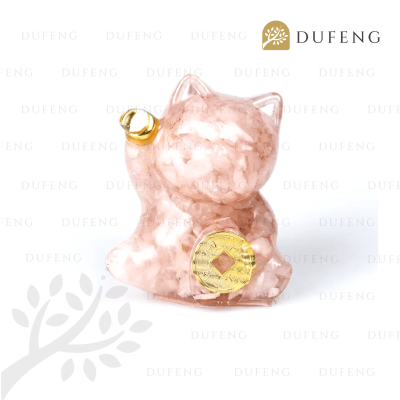Dufeng - Celestial Lucky Cat Crystal - Rose Quartz