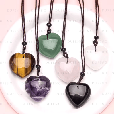 Dufeng - Luna Heart Crystal Necklace - Tiger Eye