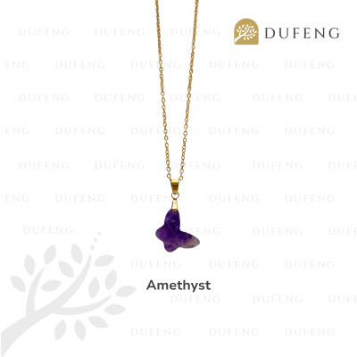 Dufeng - Celestial Wings Crystal Butterfly Necklace - Amethyst